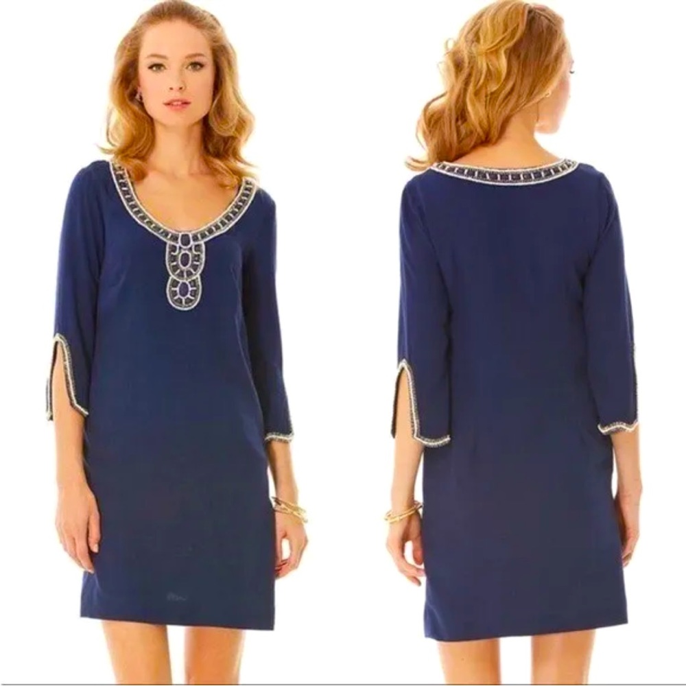 Lilly Pulitzer Navy Beaded Sheath Dress Size XS